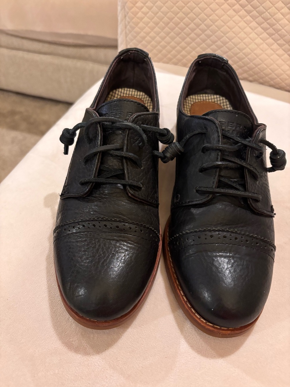 Women’s Black Leather slip on Dress Oxfords